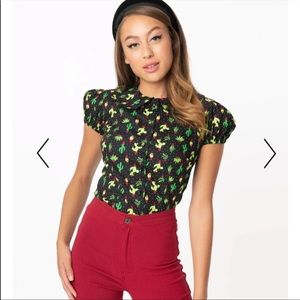 1950s Cactus Print Blouse